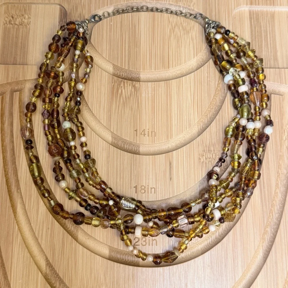 Multi-Strand Earth Tone Glass Beaded Necklace